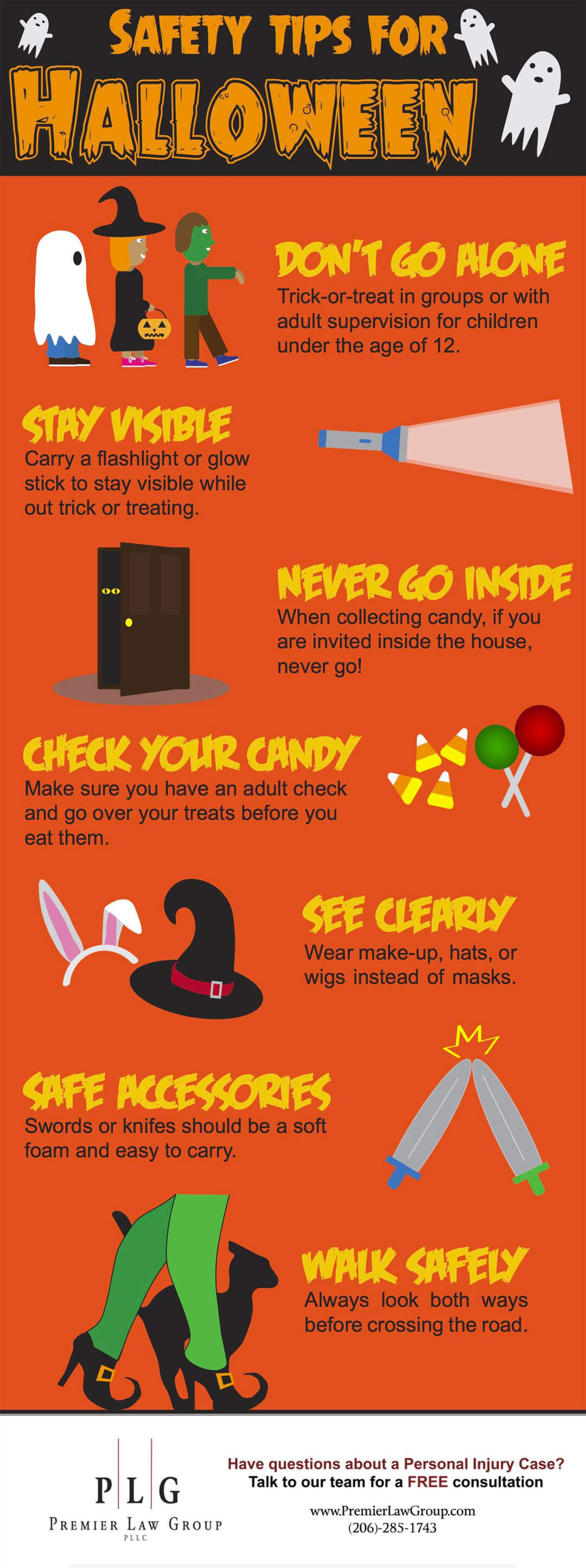 List of Halloween Kids Safety Tips made by Personal Injury Attrorney